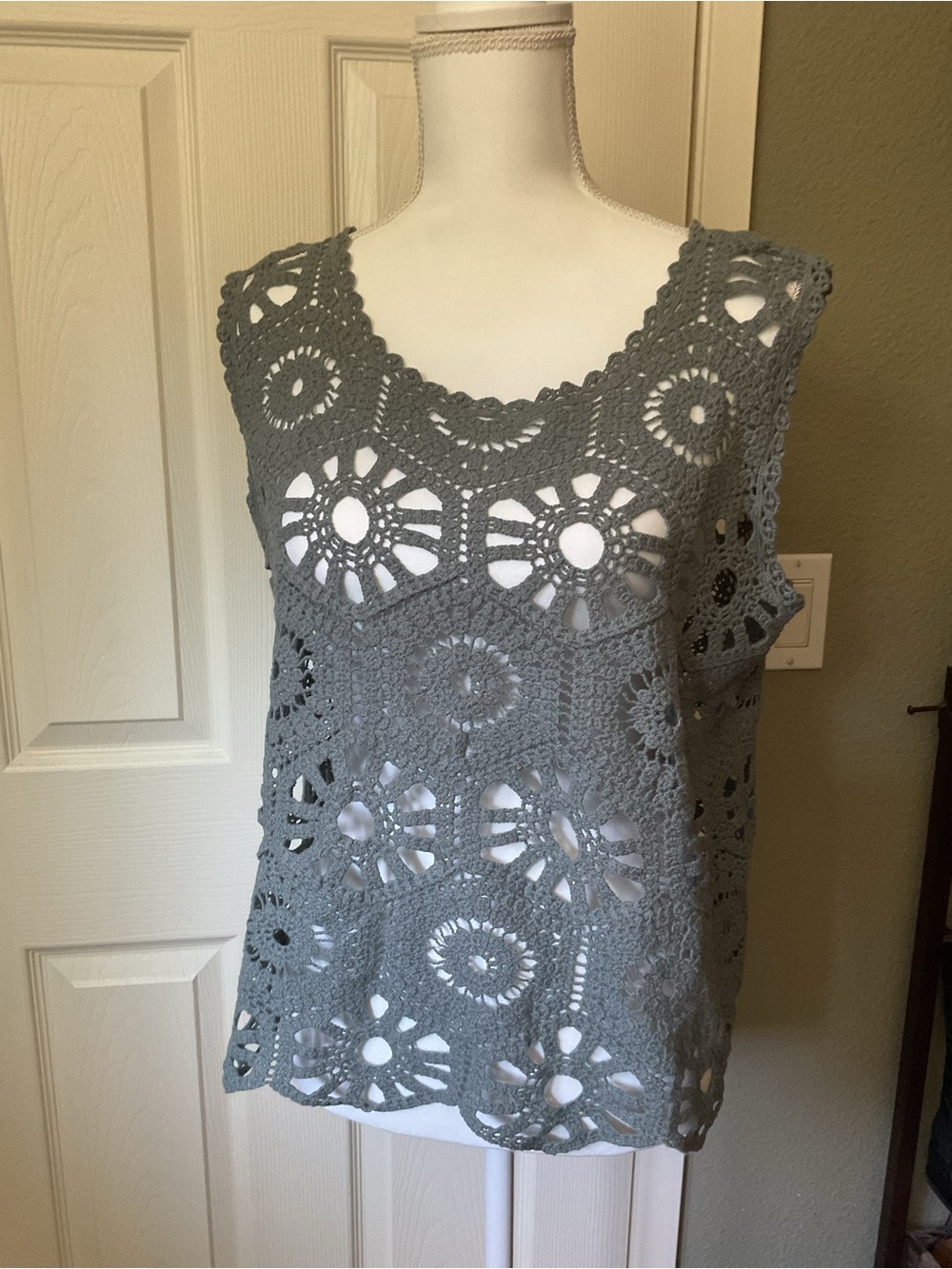 Charlies Gray Crochet Overlay Tank